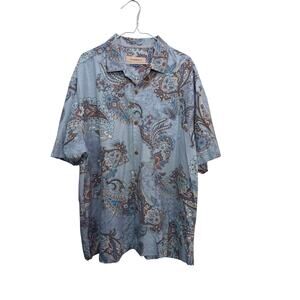 Tommy Bahama Shirt Paisley Hawaiian Button Down 100% Silk Blue Brown Size XL